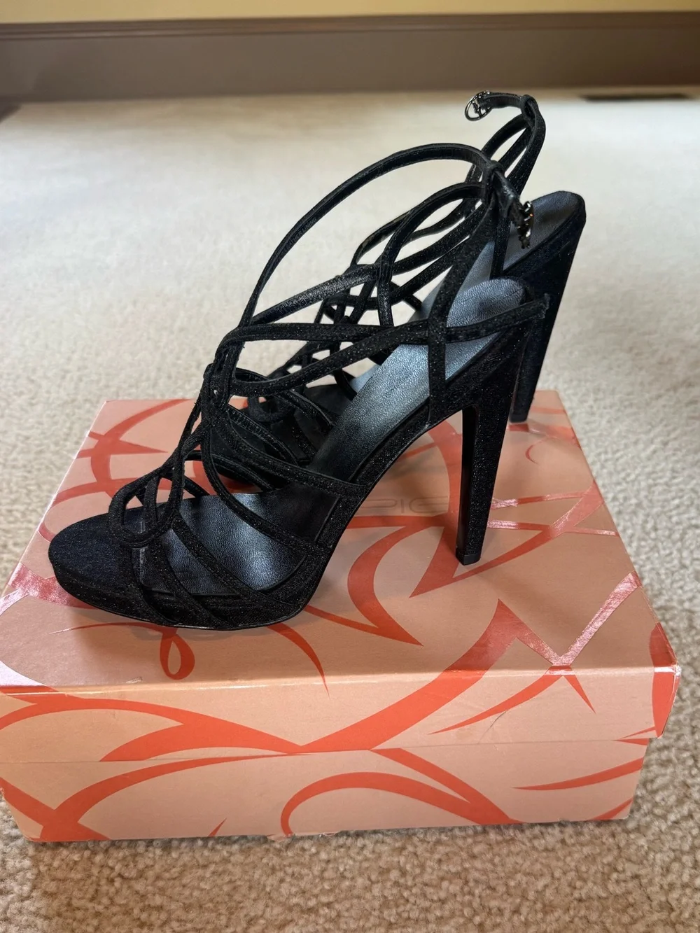 Via Spiga Black Glitter Heels